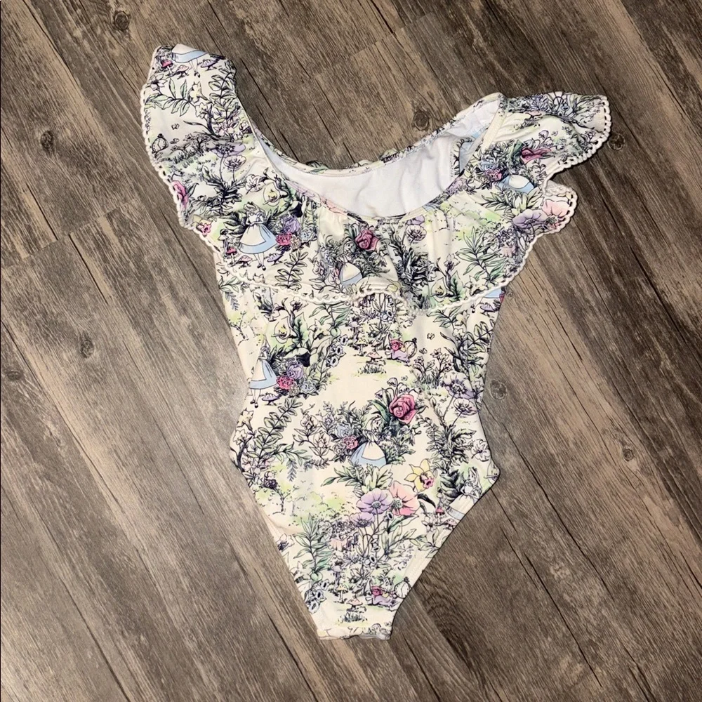 Janie + Jack Disney Alice in Wonderland Floral Ruffle Swimsuit Size 6